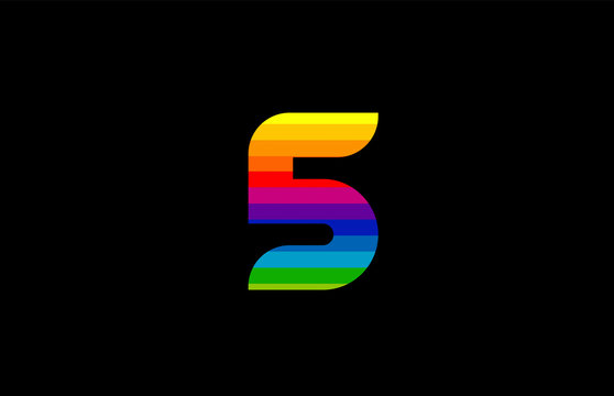 Rainbow Color Colored Colorful Number 5 Logo Icon Design