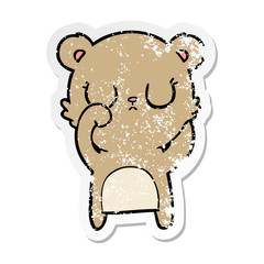 distressed sticker of a peaceful cartoon bear