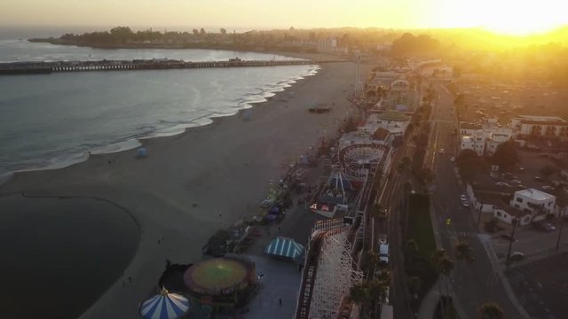 View of Santa Cruz Beach Boardwalk in California, aerial