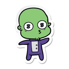sticker of a cartoon weird bald spaceman