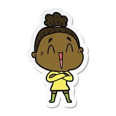sticker of a cartoon happy old lady