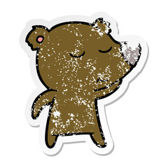 distressed sticker of a happy cartoon bear