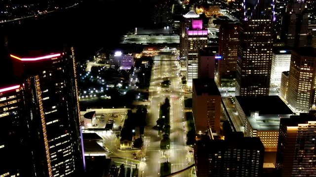 Timelapse aerial, Detroit, Michigan at night