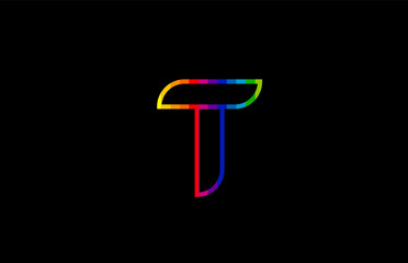 rainbow color colored colorful alphabet letter t logo icon design