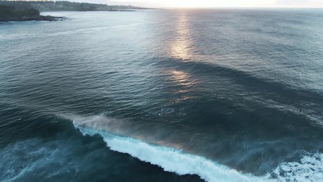 Aerial, ocean waves in Honokahua Bay, Hawaii