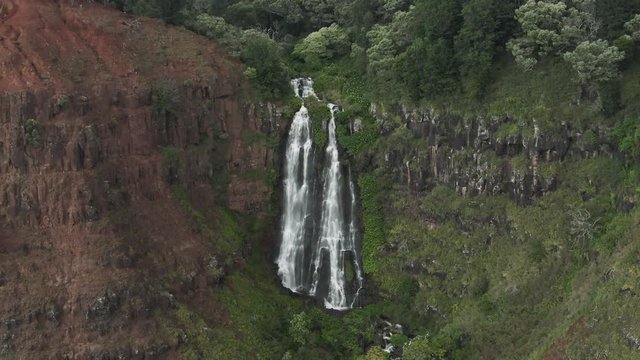 Waipoo Falls at Wamiea Canyon State Park in Hawaii, aerial