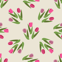 Vector Romantic hand drawn background with tulips. Vintage seamless pattern Tulips. EPS10