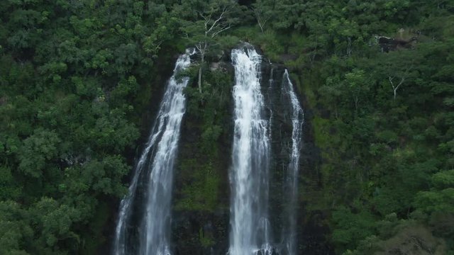 Aerial, Opakeaa Falls at Wailua River State Park in Hawaii