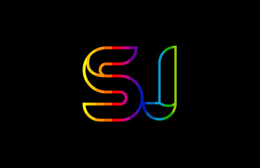 rainbow color colored colorful alphabet letter sj s j logo combination