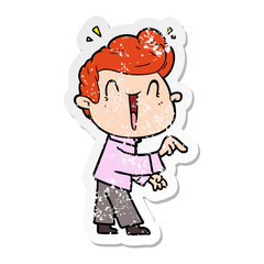 distressed sticker of a cartoon excited man