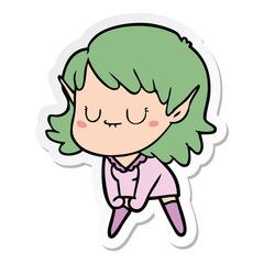 sticker of a happy cartoon elf girl posing
