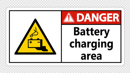 Danger battery charging area Sign on transparent background