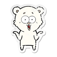 distressed sticker of a laughing teddy  bear cartoon