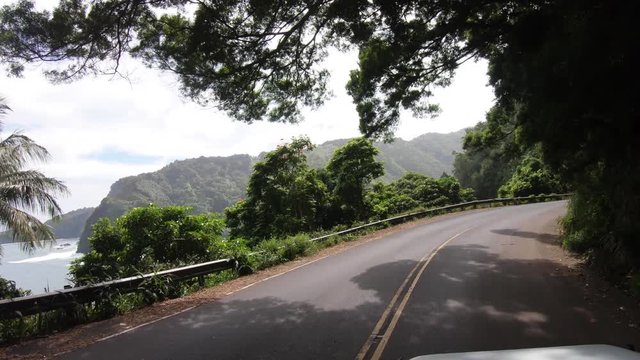 POV, driving along the Road to Hana in Maui, Hawaii
