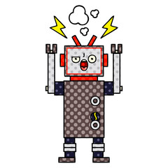 comic book style cartoon broken robot