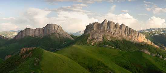 Russia, timelapse. The formation and movement of clouds over the summer slopes of Adygea Bolshoy Thach and the Caucasus Mountains
