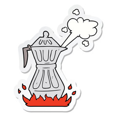 sticker of a cartoon steaming espresso pot