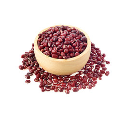 Adzuki Bean in wood bowl isolated on white background