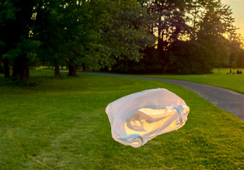 Plastic bag floating in a parc