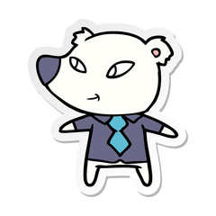 distressed sticker of a polar bear in shirt and tie cartoon
