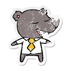 distressed sticker of a cartoon bear wearing shirt and tie