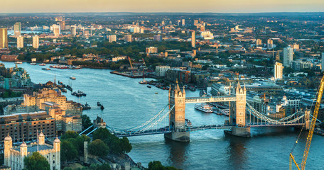 London skyline with tower bridge  at sunset