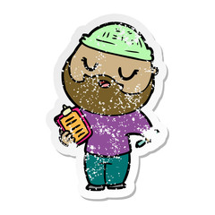 distressed sticker of a cartoon man with beard