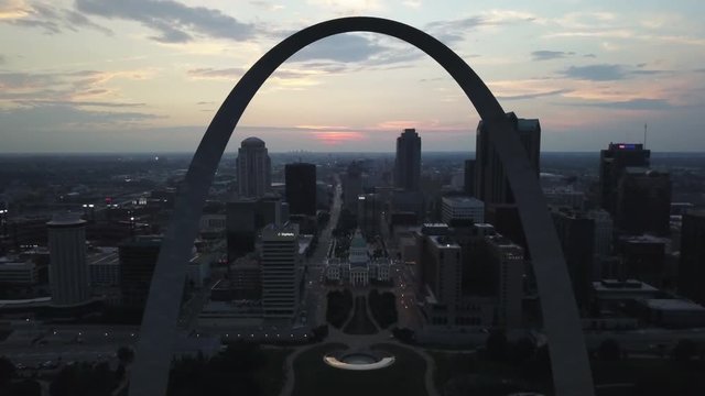 View of St Louis, Missouri through the Gateway Arch, aerial