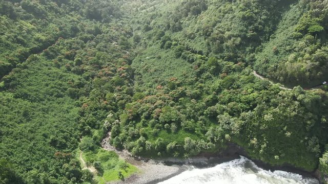 Aerial, lush valley along the Road to Hana in Maui, Hawaii