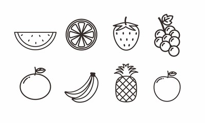 Fruits icon set with line art design 