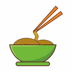 Illustration of noodle in the bowl with chopstick 