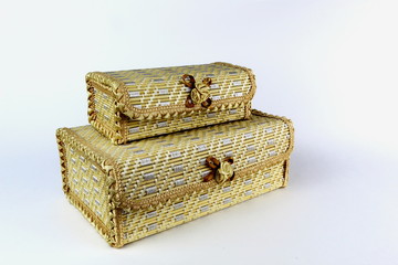 Bamboo boxes.Large and small,located on a light background.