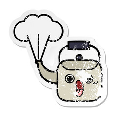 distressed sticker of a cute cartoon steaming kettle