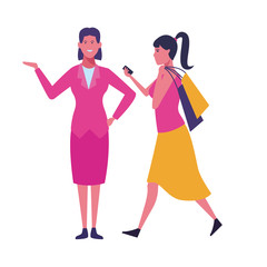 woman walking with shopping bags and businesswoman smiling