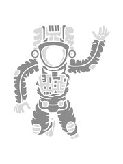 weltall winkender astronaut kosmonaut raumfahrer raumschiff rakete science fiction weltraumfahrer forscher fliegen schweben schwerelos raumanzug zukunft clipart comic cartoon design