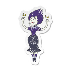 retro distressed sticker of a cartoon vampire girl