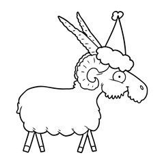 line drawing of a goat wearing santa hat