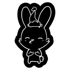 curious bunny cartoon icon of a wearing santa hat