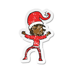 retro distressed sticker of a santas helper cartoon