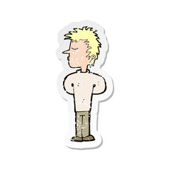 retro distressed sticker of a cartoon man ignoring
