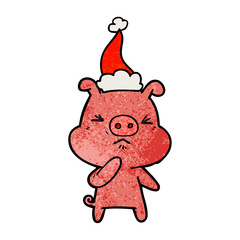 textured cartoon of a angry pig wearing santa hat
