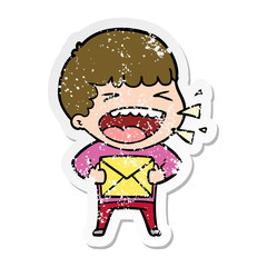 distressed sticker of a cartoon laughing man