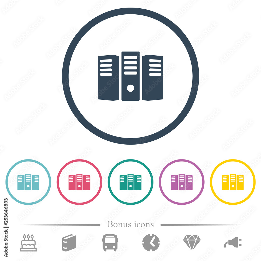 Poster server hosting flat color icons in round outlines