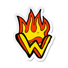 sticker of a cartoon flaming letter