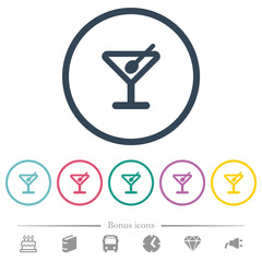 Cocktail flat color icons in round outlines