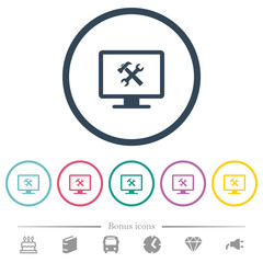 Desktop tools flat color icons in round outlines