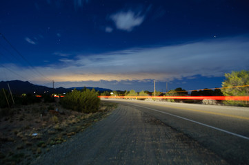 Car Lights and Night Sky in Santa Fe