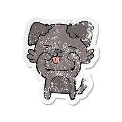 distressed sticker of a cartoon dog rubbing eyes