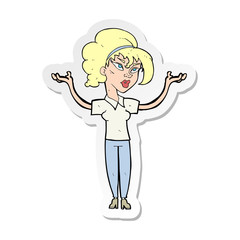 sticker of a cartoon woman raising hands in air