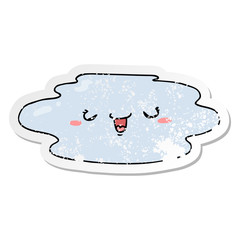 distressed sticker of a cartoon puddle with face